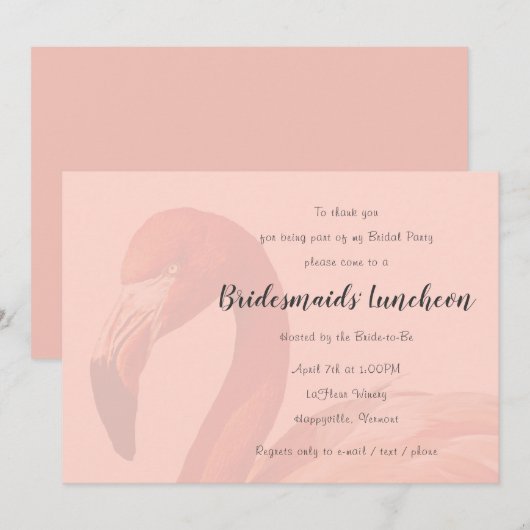 Uitnodiging voor roze flamingo bruidsmeisjes lunch (Voorkant / Achterkant)