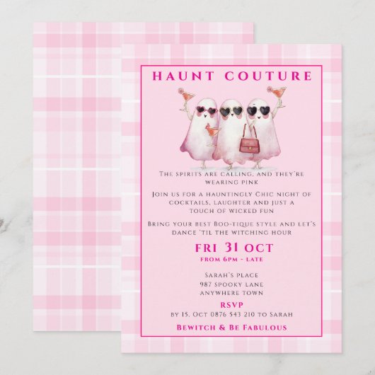 Uitnodiging voor Roze Geesten Halloween Feestje (Voorkant / Achterkant)