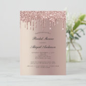 Uitnodiging voor Roze Gouden Glitter Drips Bruidsf (Staand voorkant)