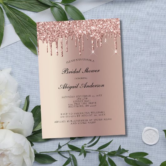 Uitnodiging voor Roze Gouden Glitter Drips Bruidsf