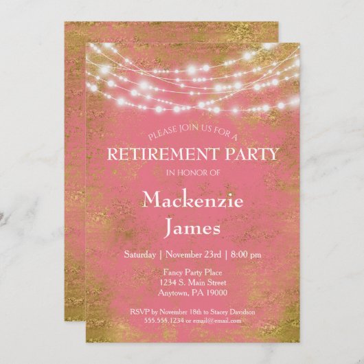 Uitnodiging voor roze goudlampjes (Voorkant / Achterkant)