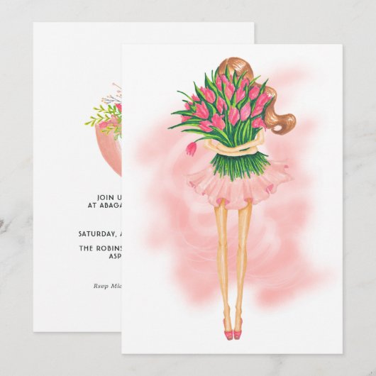 Uitnodiging voor roze lente- en feestdag (Voorkant / Achterkant)
