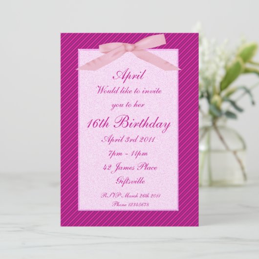 Uitnodiging voor roze lint (Staand voorkant)