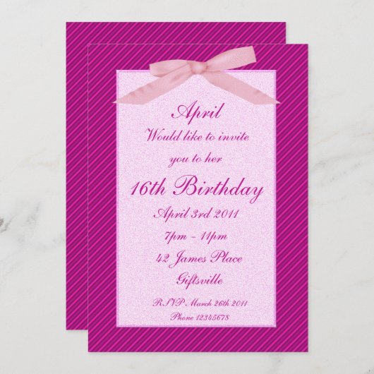 Uitnodiging voor roze lint (Voorkant / Achterkant)