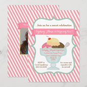 Uitnodiging voor roze-meisjes-Ice Cream-partij (Voorkant / Achterkant)