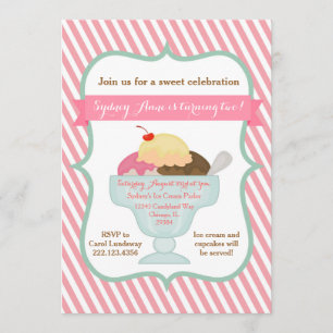 Uitnodiging voor roze-meisjes-Ice Cream-partij