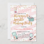 Uitnodiging voor roze meisjesmake-up op verjaardag (Voorkant)