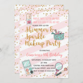 Uitnodiging voor roze meisjesmake-up op verjaardag (Voorkant / Achterkant)