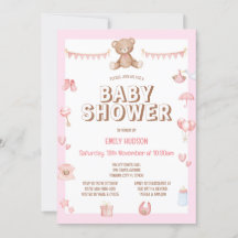 Uitnodiging voor roze teddybeer om te bewerken