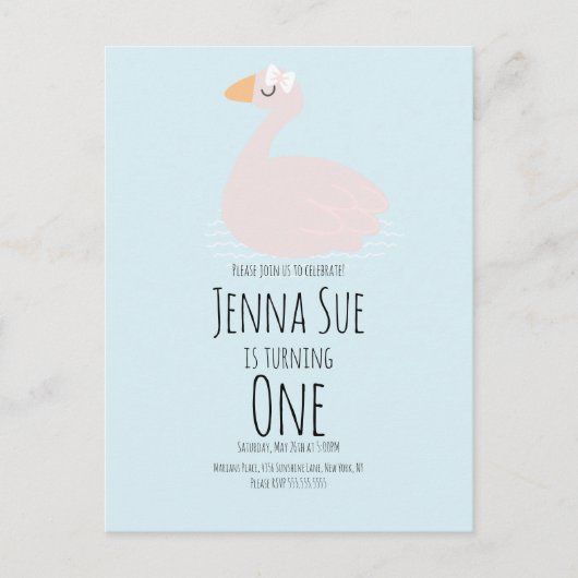 Uitnodiging voor roze verjaardagsfeestje met cute  (Voorkant)