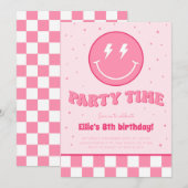 Uitnodiging voor roze verjaardagsfeestje met Smile (Voorkant / Achterkant)