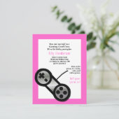 Uitnodiging voor roze videogame-partij (Staand voorkant)