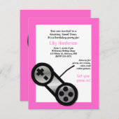 Uitnodiging voor roze videogame-partij (Voorkant / Achterkant)