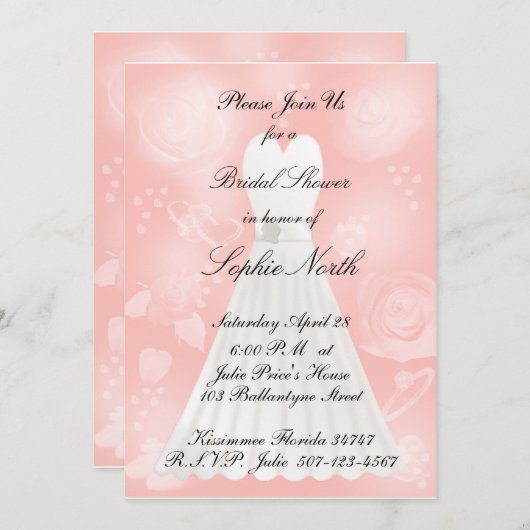 Uitnodiging voor rozen Peach Bridal Shower (Voorkant / Achterkant)