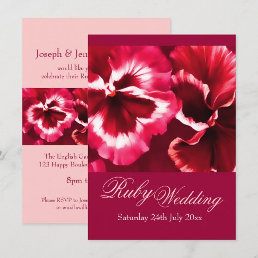 Uitnodiging voor Ruby-huwelijksfeest 40e Pink & Re (Voorkant / Achterkant)