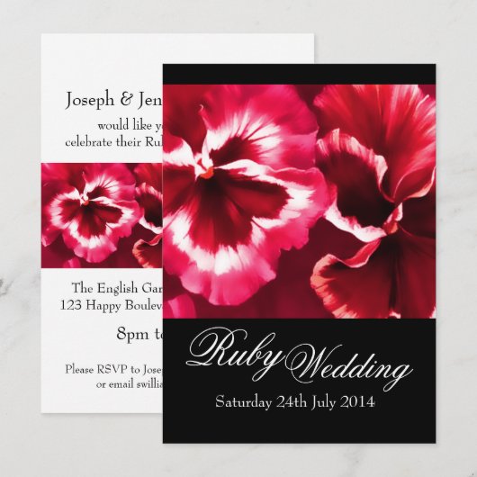 Uitnodiging voor Ruby Huwelijksfeest 40e zwart wit (Voorkant / Achterkant)