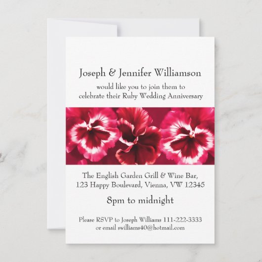 Uitnodiging voor Ruby Huwelijksfeest 40ste Verjaar (Achterkant)