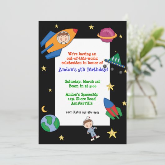 Uitnodiging voor ruimtevaart (Staand voorkant)