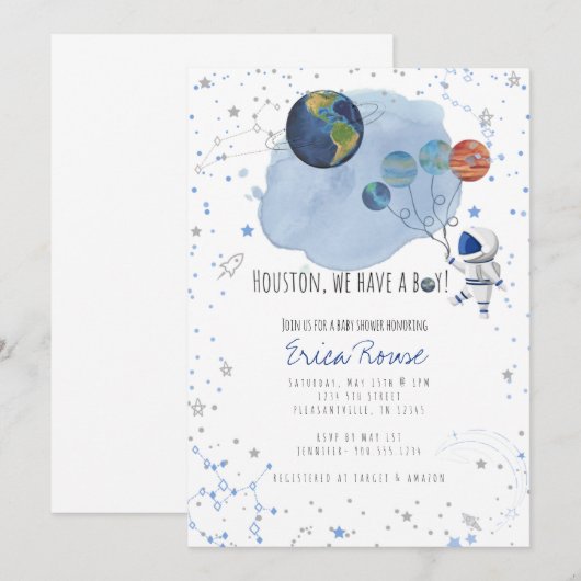 Uitnodiging voor ruimtevaart-Baby shower (Voorkant / Achterkant)