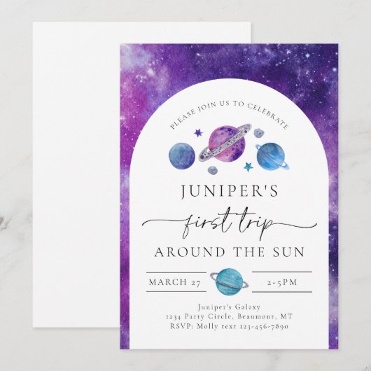 Uitnodiging voor ruimtevaart van meisjes | Ruimtev (Voorkant / Achterkant)