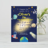 Uitnodiging voor ruimteverjaardag - Lanceringsfees (Staand voorkant)