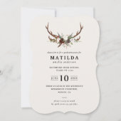 Uitnodiging voor Rustic antler graduparty (Voorkant)