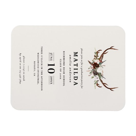 Uitnodiging voor Rustic antler graduparty Magneet (Horizontaal)