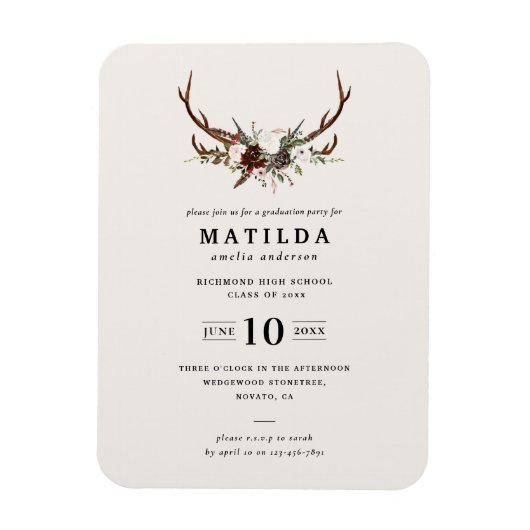 Uitnodiging voor Rustic antler graduparty Magneet (Verticaal)