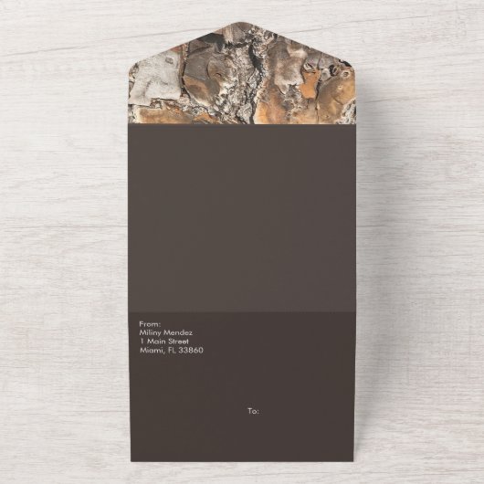 Uitnodiging voor Rustic Bark Barn Farm Script All  (Buitenkant)