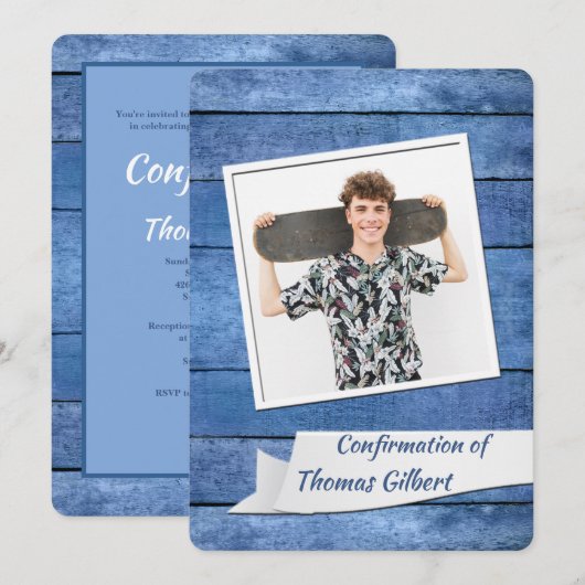 Uitnodiging voor Rustic Blue-fotobevestiging (Voorkant / Achterkant)