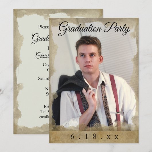 Uitnodiging voor Rustic Border Photo Graduparty (Voorkant / Achterkant)