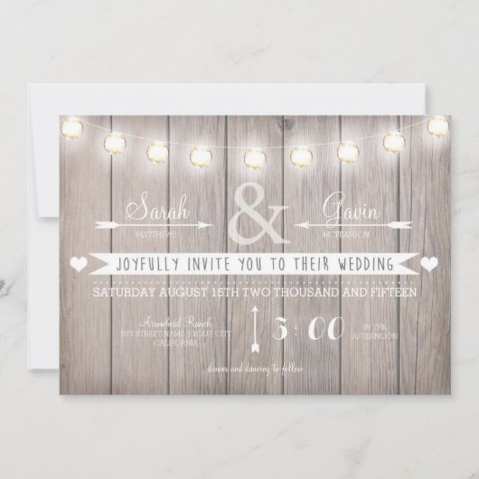 Uitnodiging voor Rustic Lights Wedding (Voorkant)
