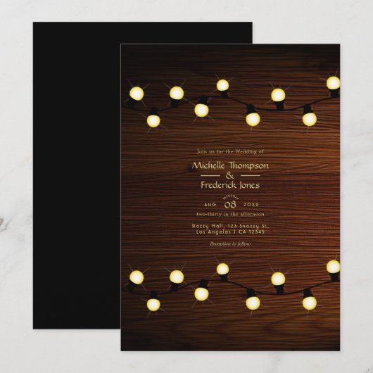 Uitnodiging voor Rustic Lights Wedding (Voorkant / Achterkant)