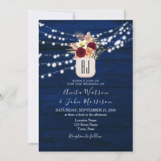 Uitnodiging voor Rustic String Lights Wedding (Voorkant)