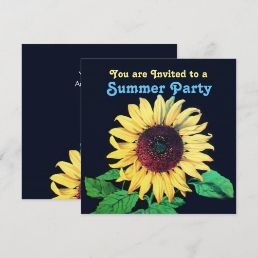 Uitnodiging voor Rustic Wedding Summer SUNFLOWER (Voorkant / Achterkant)