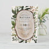 Uitnodiging voor Rustic wood slice graduation part (Staand voorkant)