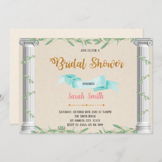 Uitnodiging voor rustieke Griekse themafeest (Voorkant / Achterkant)