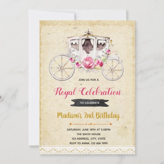Uitnodiging voor rustieke prinsessenfeest (Voorkant)