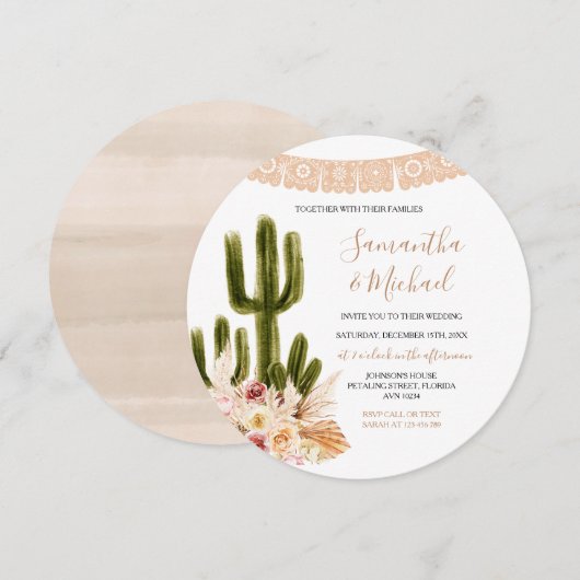 Uitnodiging voor rustieke trouwcactus (Voorkant / Achterkant)