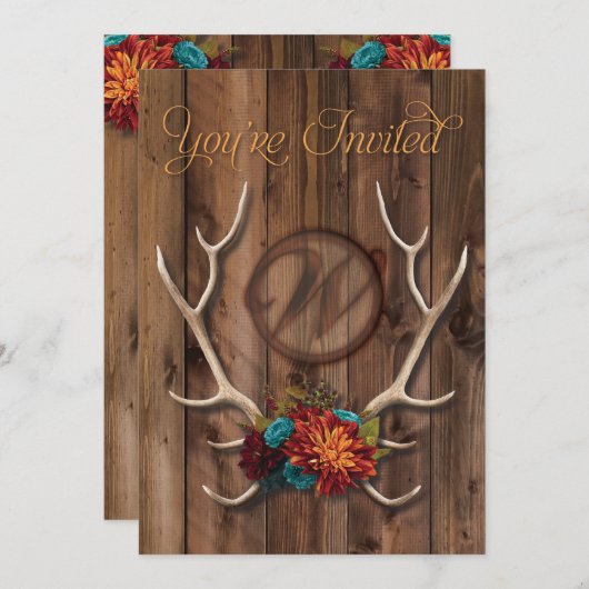 Uitnodiging voor rustige, antler bruiloft (Voorkant / Achterkant)