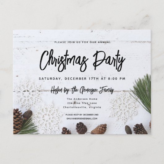 Uitnodiging voor Rustige White Wood Kerstfeest (Voorkant)