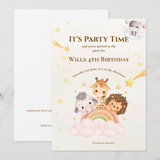 Uitnodiging voor Safari Animals Kinderen (Voorkant / Achterkant)