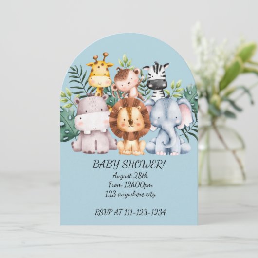 UITNODIGING VOOR SAFARI BABY SHOWER, DOWNLOADBAAR (Staand voorkant)