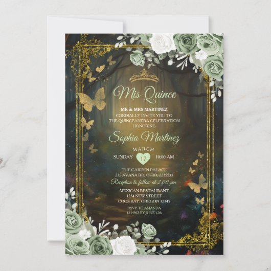 Uitnodiging voor Sage Green Forest Princess Quince (Voorkant)