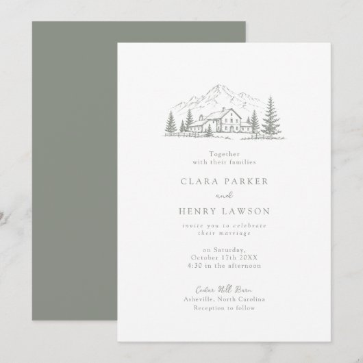 Uitnodiging voor Sage Pine Mountain Lodge-huwelijk (Voorkant / Achterkant)