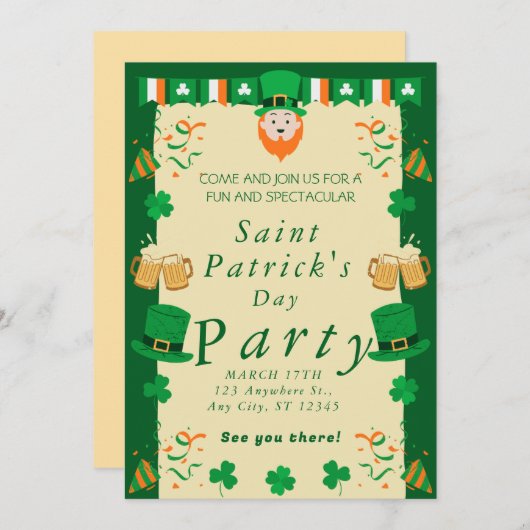 Uitnodiging voor Saint Patrick's Day Party (Voorkant / Achterkant)