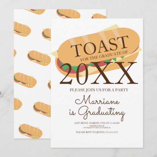 Uitnodiging voor sandwichesubbrunch afstudeerfeest (Voorkant / Achterkant)
