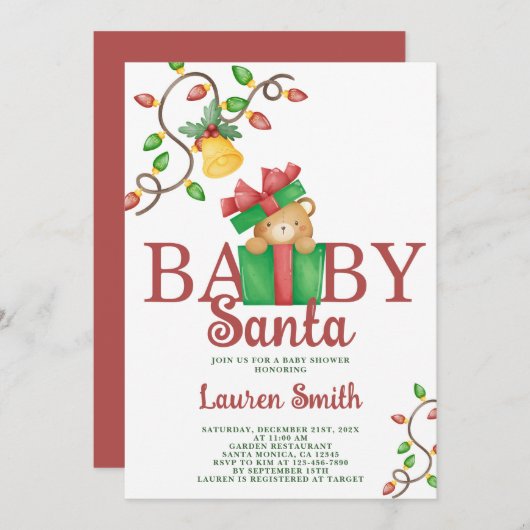 Uitnodiging voor Santa Baby shower (Voorkant / Achterkant)