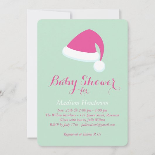 Uitnodiging voor Santa Baby shower - Munt groen (Voorkant)
