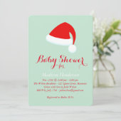 Uitnodiging voor Santa Baby shower - rood en groen (Staand voorkant)